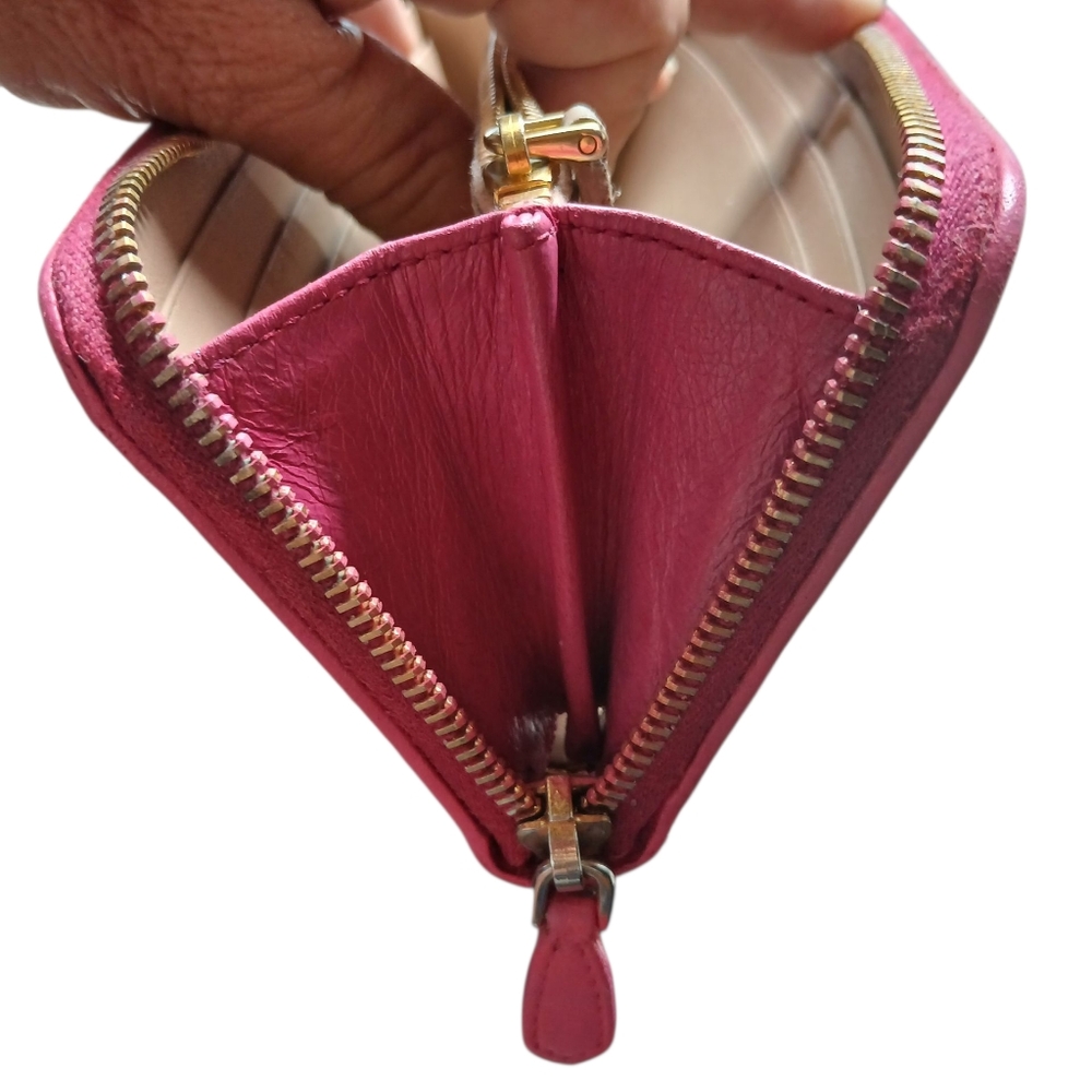 Prada Saffiano Chevron Ribbon Peonia Pink Zip Around Wallet w/ Authentication - Picture 10 of 16